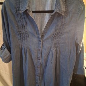 Vintage America Blues Light Blue Denim Tunic Button Shirt
